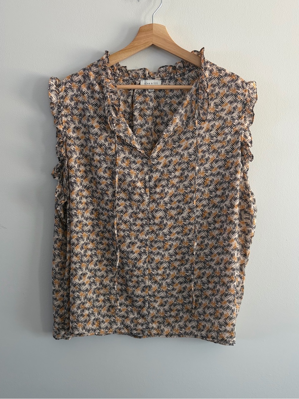 Printed Ruffle-Trim Sleeveless Blouse